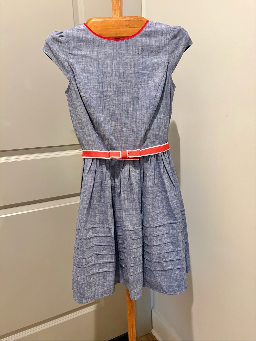 Original Penguin Blue Chambray Dress with Red/Coral Trim and Belt